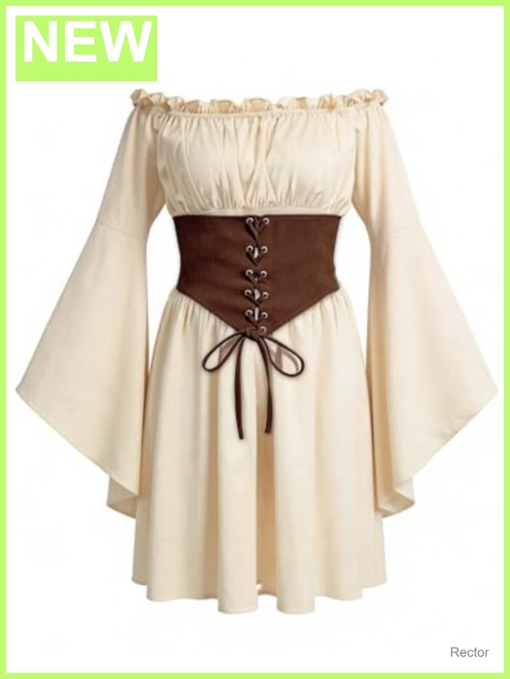 MOSTORY Renaissance Medieval Dress Bell Sleeves Off Shoulder Corset Women's